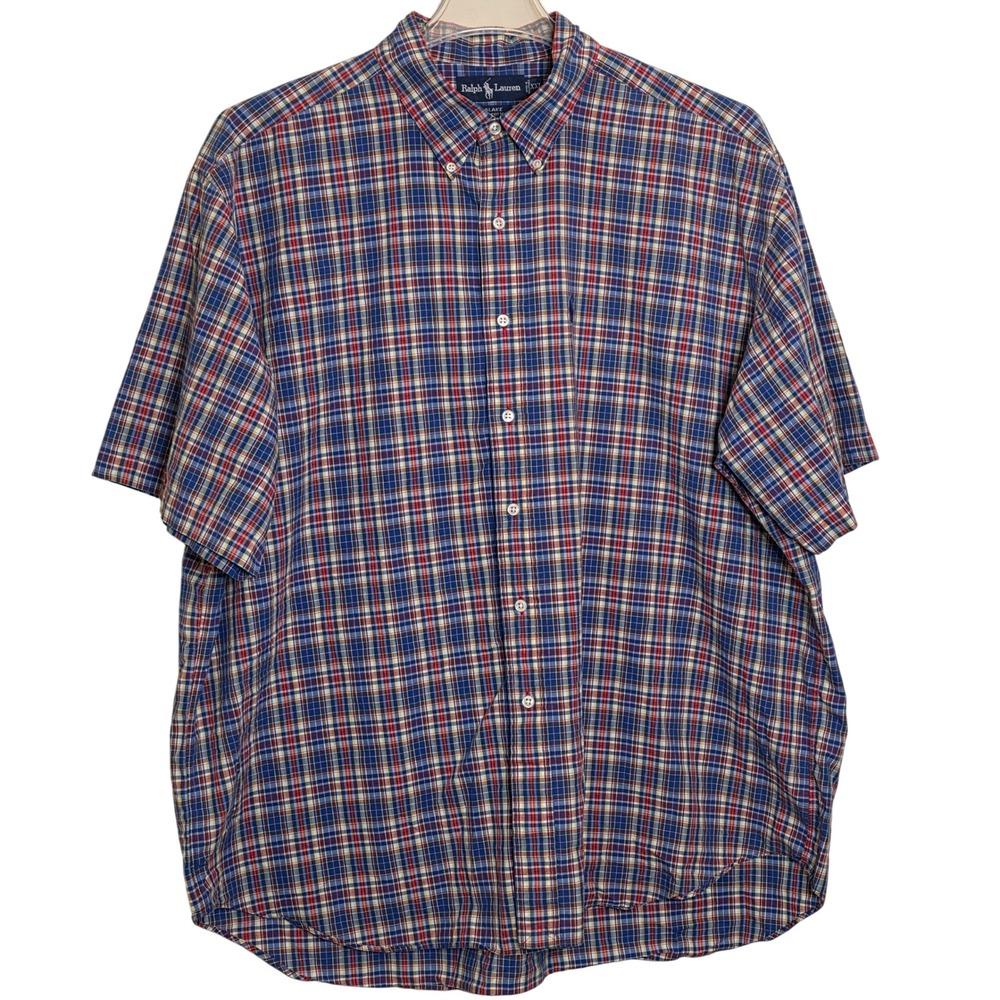 Ralph Lauren Blake Mens XXL Plaid Short Sleeve Button Down Shirt Big Tall